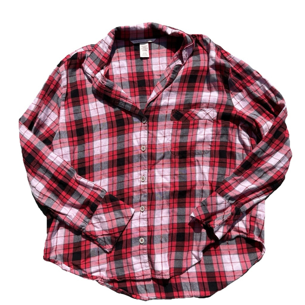 Victoria's Secret Flannel Plaid Button Down Shirt Red / Black Size SP A5